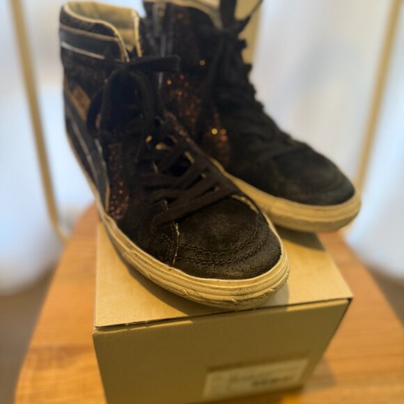 Slide in brown glitter with black leather star and flash - Picture 3 of 15